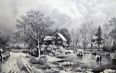 Currier & Ives Ilustração do século XIX. Inverno adiantado